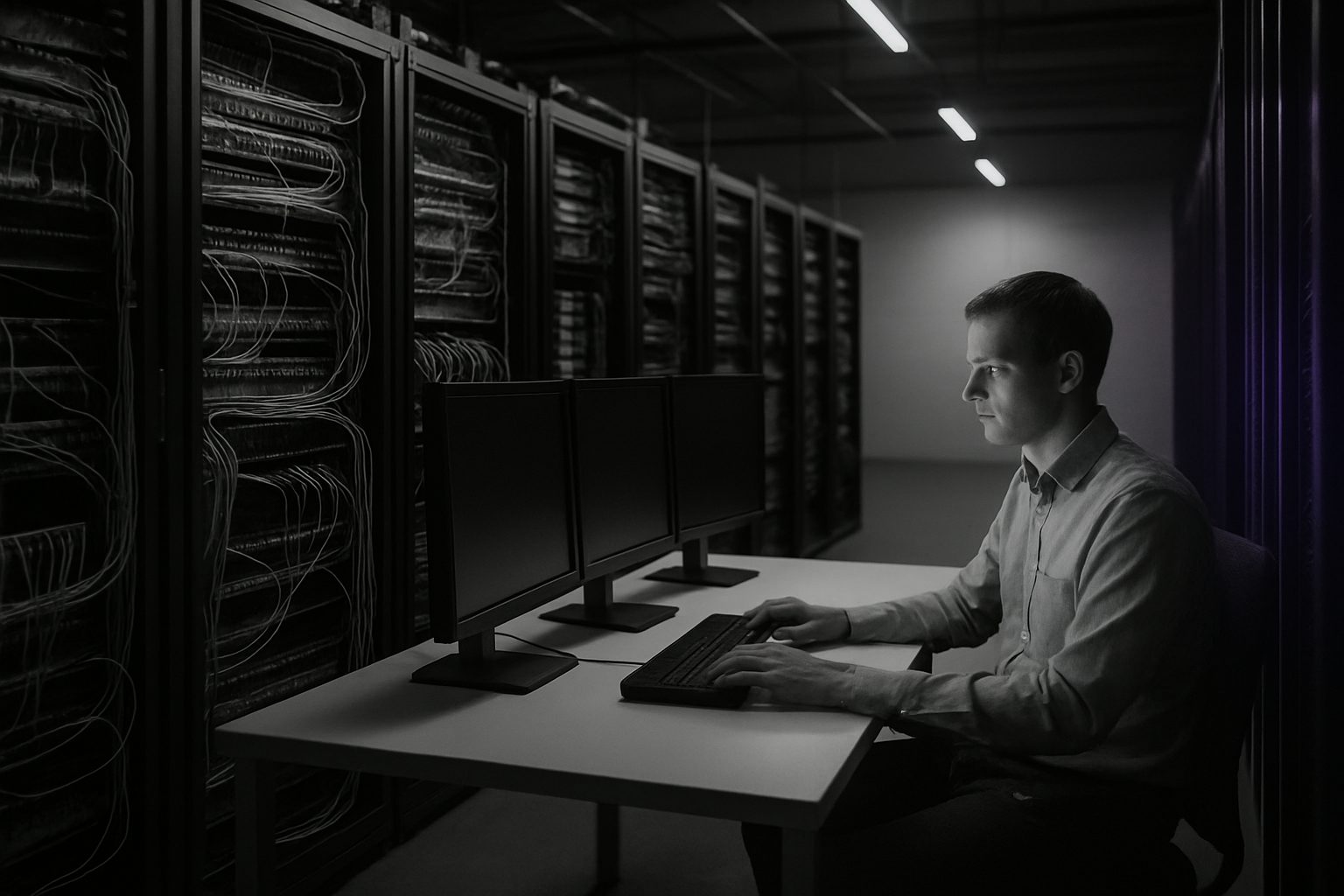 A calm, uncluttered modern lab — a canvas, not a machine room